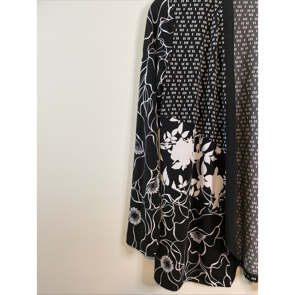 Susan Graver Small Black White Floral Open Front Cardigan Top Career - Picture 4 of 9
